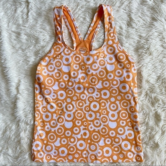 Nike Tank Top Racerback Athletic Workout Geometric Print Orange and White M - Picture 1 of 9